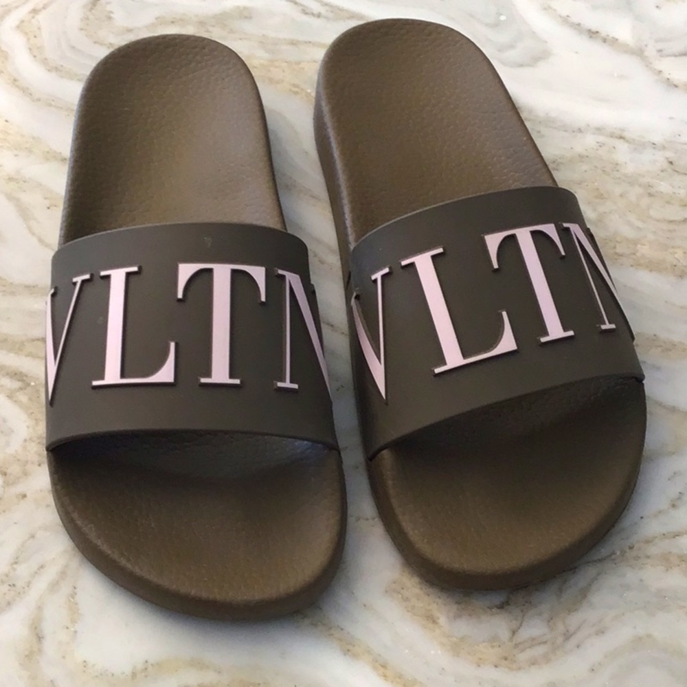 Valentino authentic slip on sandals in army green size 9